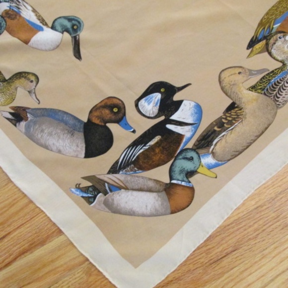 Tan Silk Scarf with Ducks - Picture 3 of 6